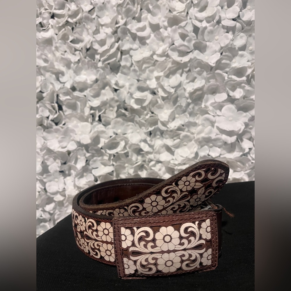 Floral Embossed Leather Belt